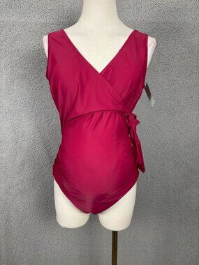 Tempotrek  Women's Maternity One-Piece swimsuit Burgundy V-Neck, Size Small NWT.